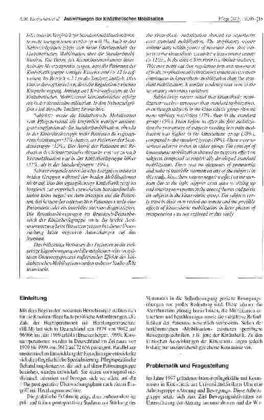 Vorschauseite 2: Auswirkungen der kinästhetischen Mobilisation im Vergleich zur Standardmobilisation auf die Atemfunktion bei Patienten nach aorto-coronarer Bypass-Operation