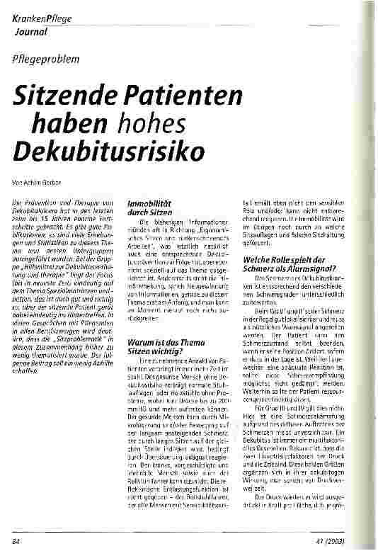 Vorschauseite 1: Sitzende Patienten haben hohes Dekubitusrisiko