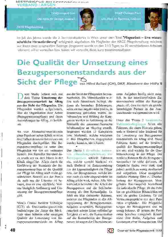 Vorschauseite 1: Die Qualität der Umsetzung eines Bezugspersonenstandards aus der Sicht der Pflege