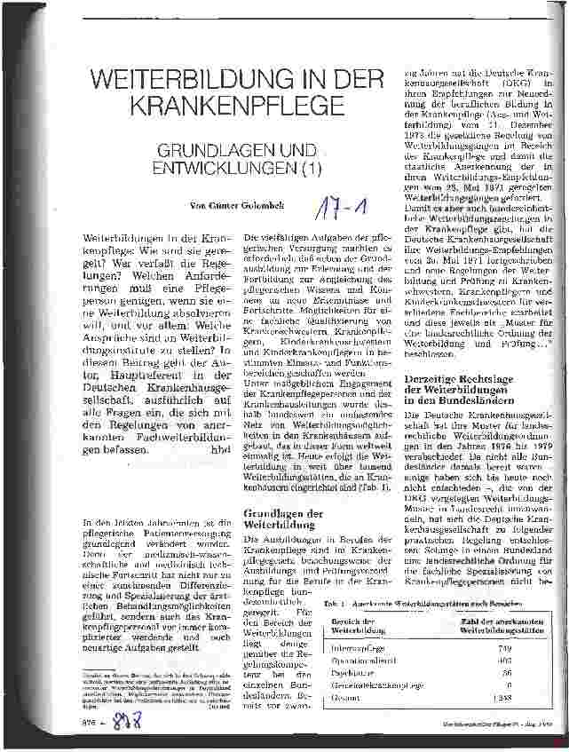 Vorschauseite 1: Weiterbildung in der Krankenpflege Grundlagen und Entwicklung (1)