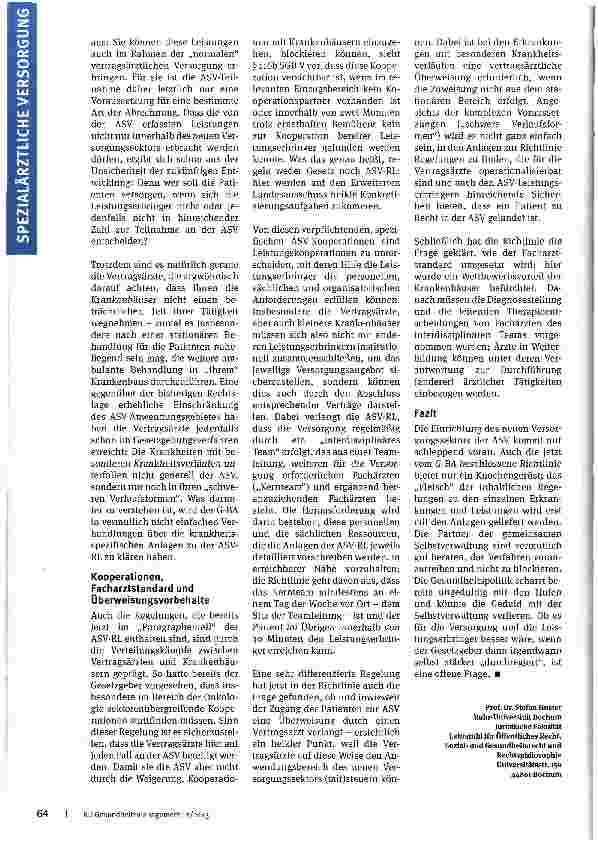 Vorschauseite 3: Die ambulante spezialfachärztliche Versorgung (ASV)