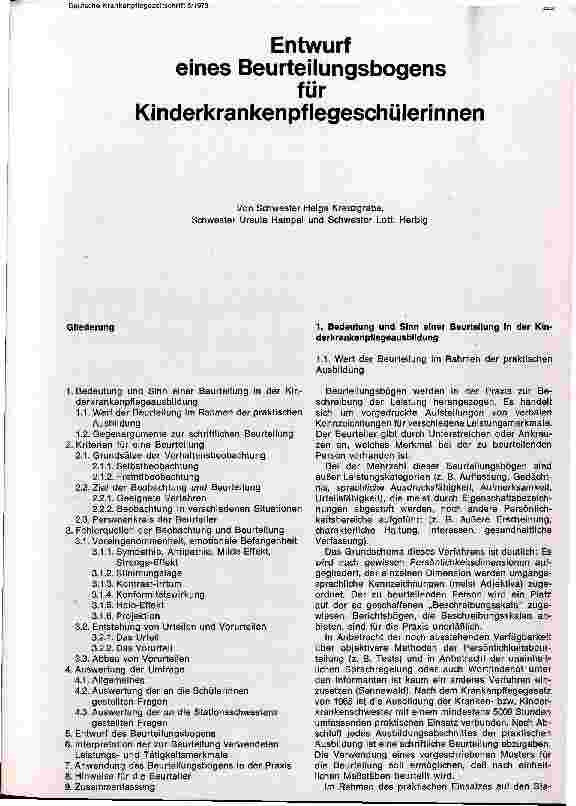 Vorschauseite 1: Entwurf eines Beurteilungsbogens für Krankenpflegeschüler/innen