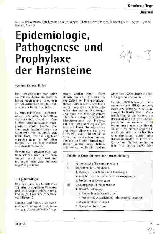 Vorschauseite 1: Epidemiologie, Pathogenese und Prophylaxe der Harnsteine
