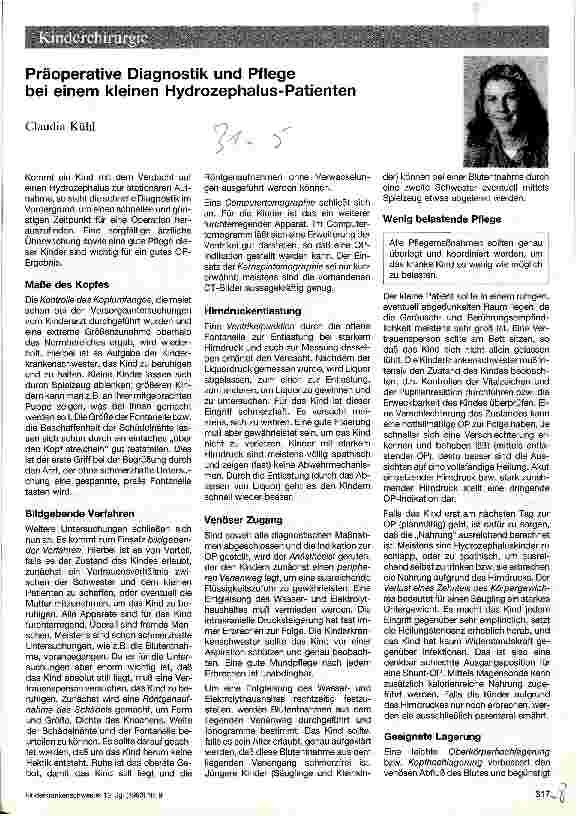Vorschauseite 1: Präoperative Diagnostik und Pflege bei einem kleinen Hydrocephalus-Patienten