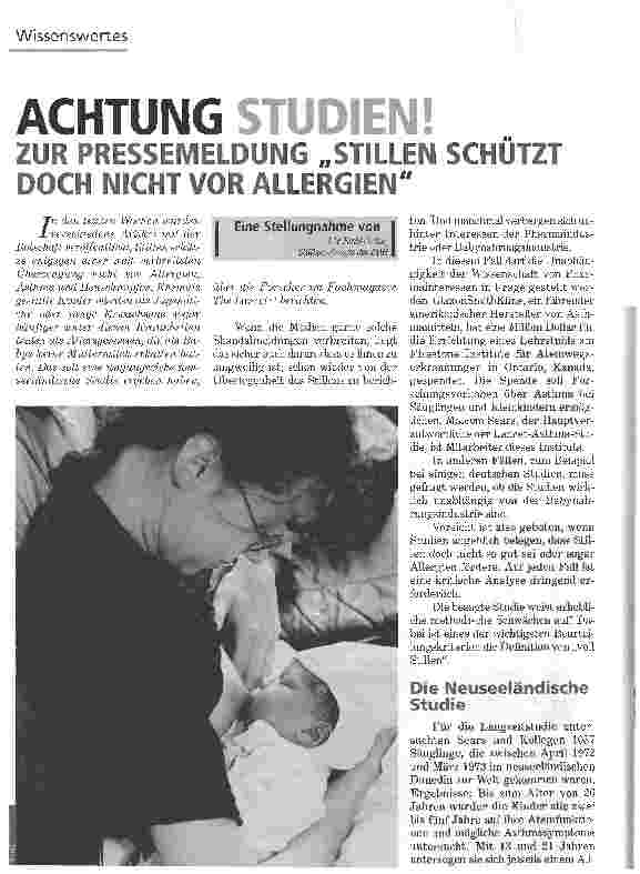 Vorschauseite 1: Achtung Studien!ZUR PRESSEMELDUNG STILLEN SCHÜTZT DOCH NICHT VOR ALLERGIEN