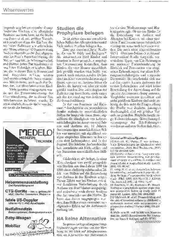 Vorschauseite 3: Achtung Studien!ZUR PRESSEMELDUNG STILLEN SCHÜTZT DOCH NICHT VOR ALLERGIEN