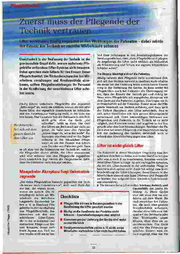 Vorschauseite 1: Zuerst muss der Pflegende der Technik vertrauen