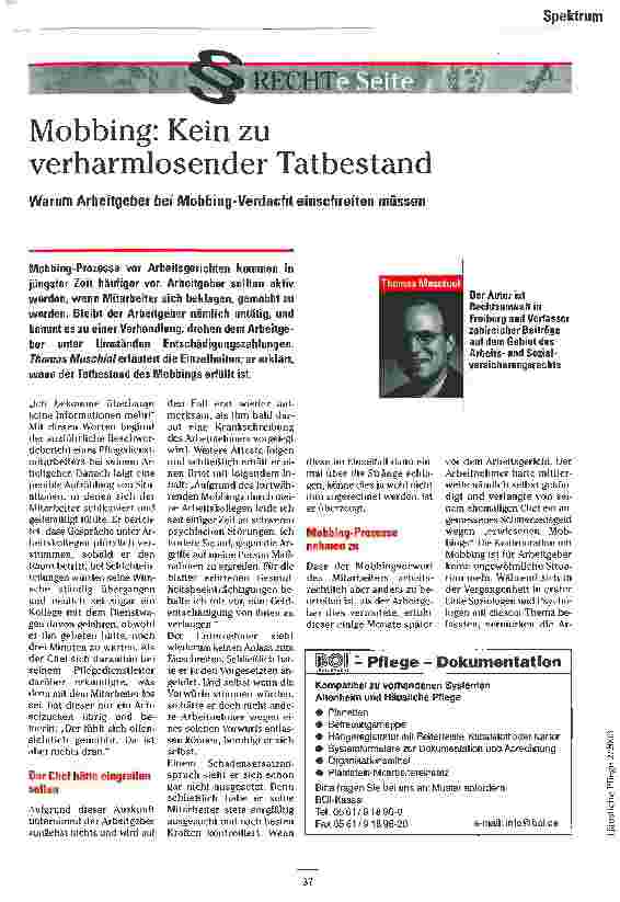 Vorschauseite 1: Mobbing: Kein zu verharmlosender Tatbestand