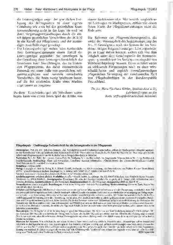Vorschauseite 5: Freier Wettbewerb und Marktpreise in der Pflege