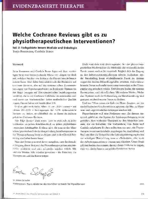 Vorschauseite 1: Welche Cochrane Reviews gibt es zu physiotherapeutischen Interventionen?