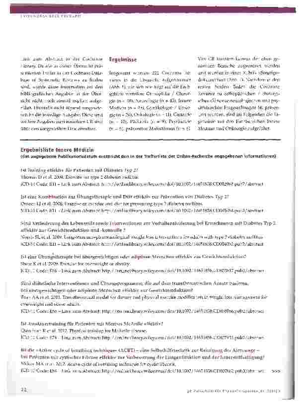 Vorschauseite 4: Welche Cochrane Reviews gibt es zu physiotherapeutischen Interventionen?