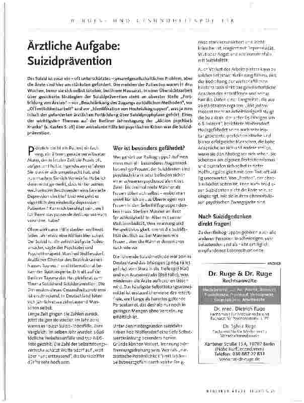 Vorschauseite 1: Ärztliche Aufgabe: Suizidprävention