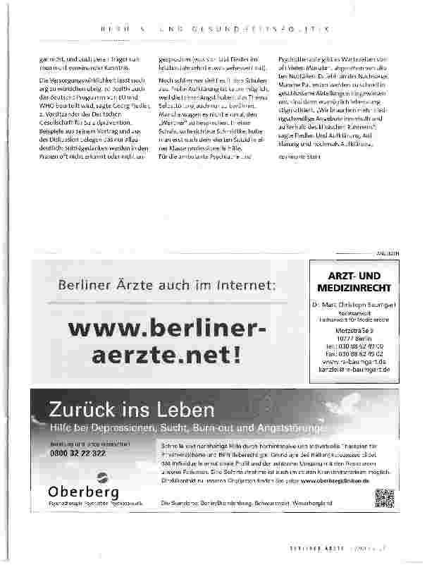 Vorschauseite 3: Ärztliche Aufgabe: Suizidprävention