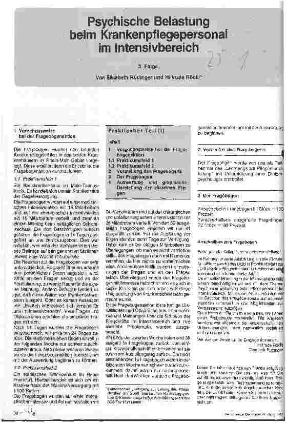 Vorschauseite 1: Psychische Belastung beim Krankenpflegepersonal im Intensivbereich