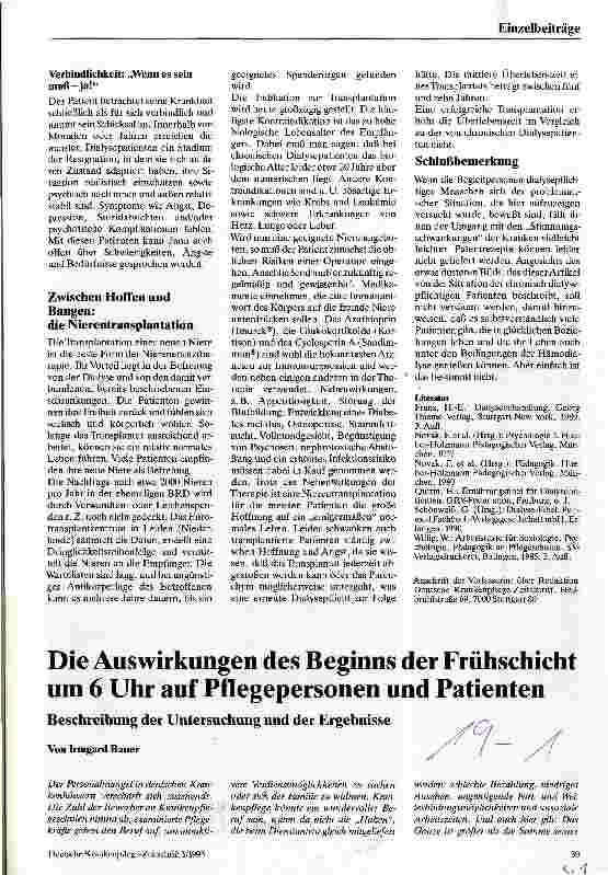 Vorschauseite 4: Zwischen Suizid und neuer Niere Psychische und physische Probleme chronischer Hämodialysepatienten