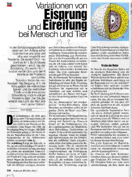 Vorschauseite 1: Variationen von Eisprung und Eireifung bei Mensch und Tier