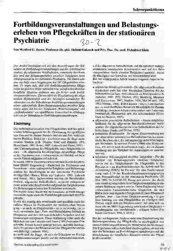 Vorschauseite 1: Fortbildungsveranstaltungen und Belastungserleben von Pflegekräften in der stationären Psychiatrie