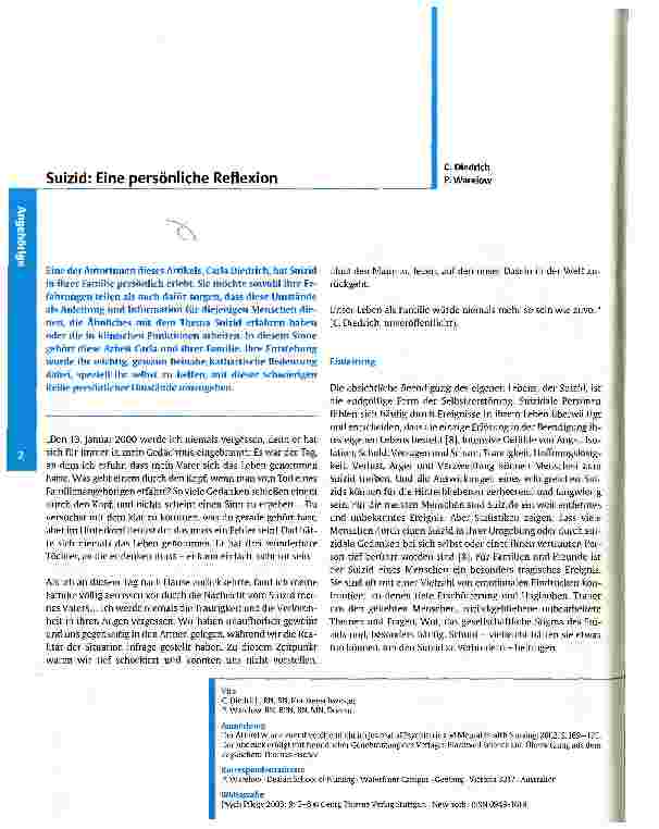 Vorschauseite 1: Suizid: eine persönliche Reflexion