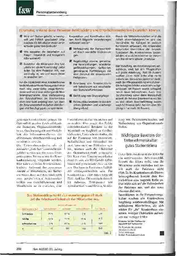 Vorschauseite 3: Identifikation, betriebliche Zufriedenheit und Fehlzeiten in der Pflege Die Ulmer Universität befragte 860 Pflegekräfte