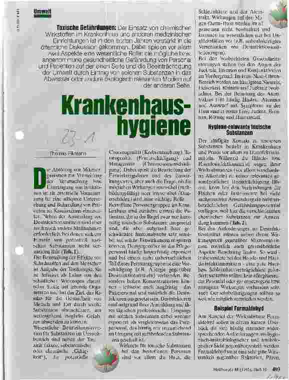 Vorschauseite 1: Krankenhaushygiene Toxische Gefährdungen