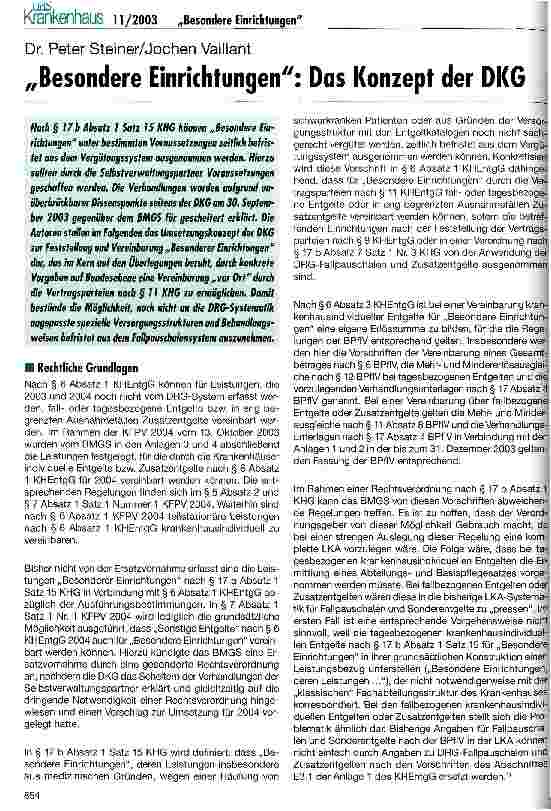 Vorschauseite 1: Besondere Einrichtungen: Das Konzept der DKG