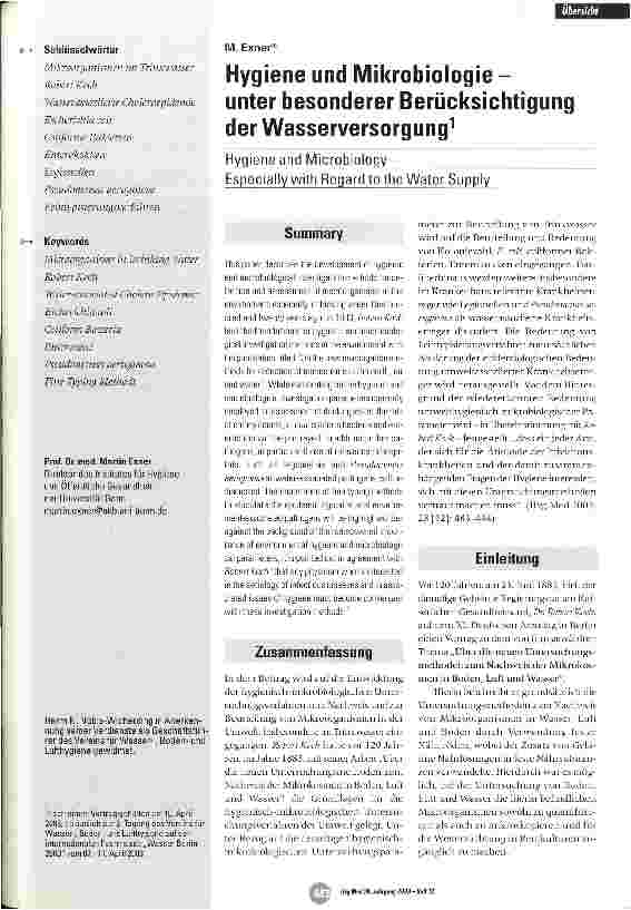 Vorschauseite 1: Hygiene und Mikrobiologie - unter besonderer Berücksichtigung der Wasserversorgung