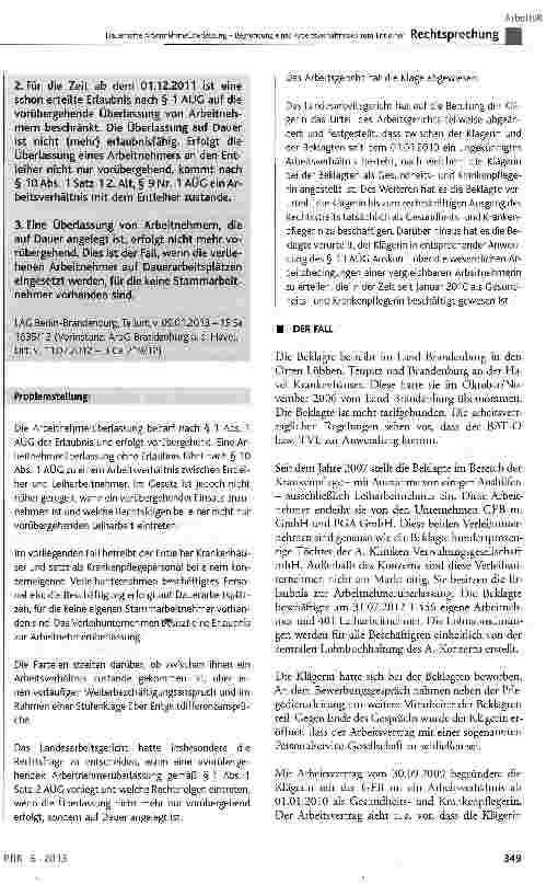 Vorschauseite 2: Dauerhafte Arbeitnehmerüberlassung -Begründung eines Arbeitsverhältnisses zum EntleiherAÜG§ 1;BetrVC§99