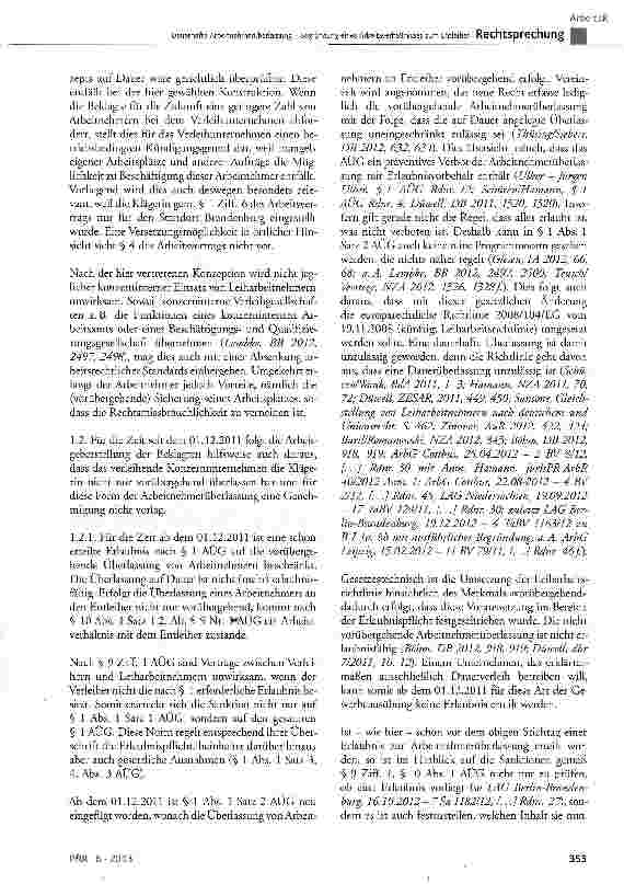 Vorschauseite 6: Dauerhafte Arbeitnehmerüberlassung -Begründung eines Arbeitsverhältnisses zum EntleiherAÜG§ 1;BetrVC§99