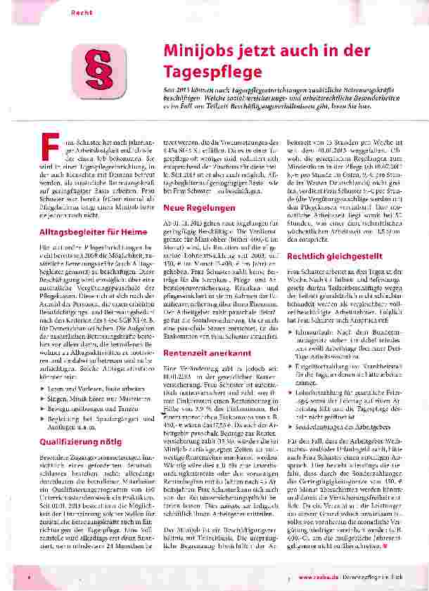Vorschauseite 1: Minijobs jetzt auch in der Tagespflege
