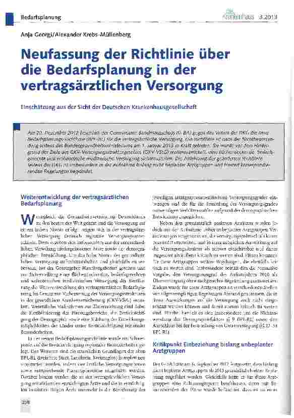 Vorschauseite 1: Neufassung der Richtlinie über die Bedarfsplanung in der vertragsärztlichen Versorgung