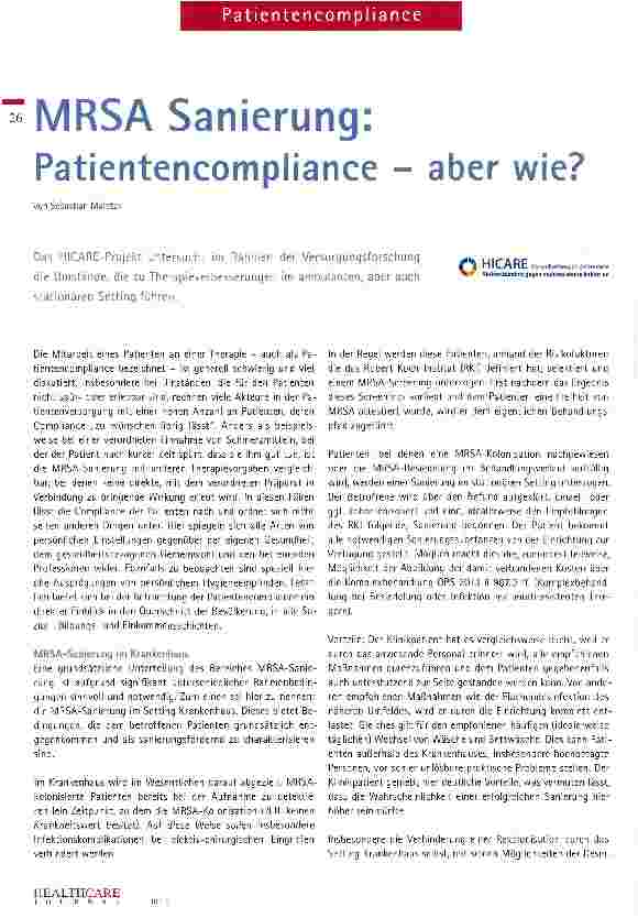 Vorschauseite 1: MRSA Sanierung: Patientencompliance - aber wie?