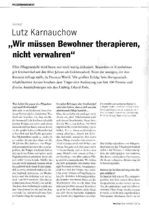 Vorschauseite 1: Lutz Karnauchow Wir müssen Bewohner therapieren, nicht verwahren