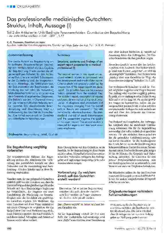 Vorschauseite 1: Das professionelle medizinische Gutachten: Struktur, Inhalt, Aussage
