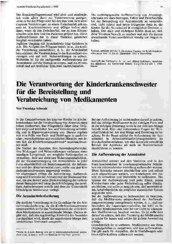 Vorschauseite 5: Die Arzneimittelversorgung im Kinderkrankenhaus aus der Sicht des Krankenhausapothekers - Die Kinderkrankenpflege