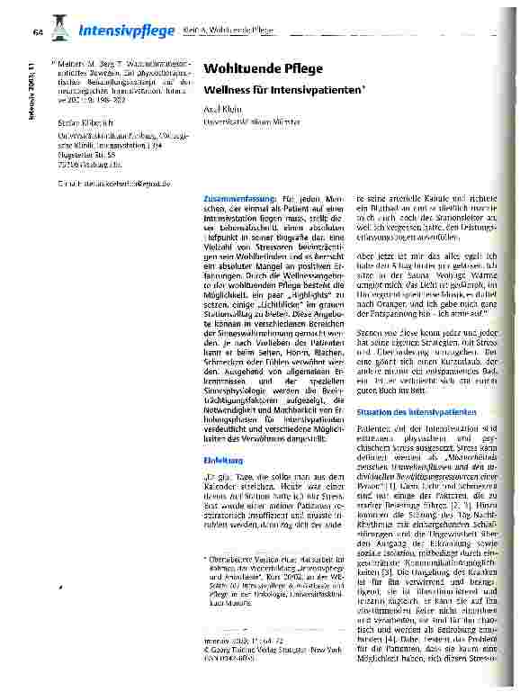 Vorschauseite 1: Wohltuende Pflege Wellness für Intensivpatienten