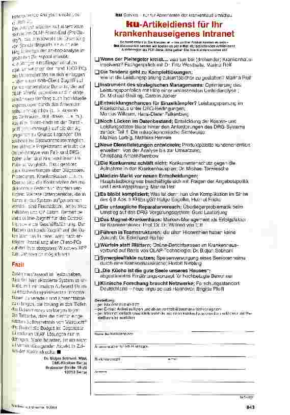 Vorschauseite 3: Würfeln statt Blättern Online-Berichtswesen im Krankenhausverbund auf Basis von OLAP-Technologie