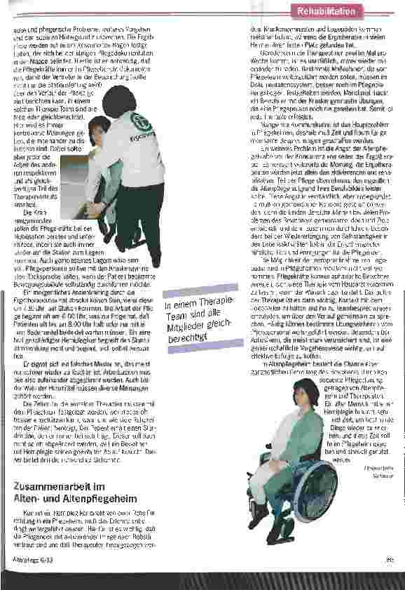 Vorschauseite 4: Hemiplegie betrifft den ganzen Menschen Rehabilitation erforfert Teamarbeit der Pflegeund Therapiebereiche (2)