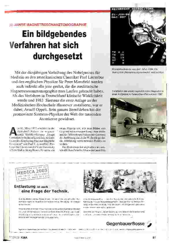 Vorschauseite 1: Ein bildgebendes Verfahren hat sich durchgesetzt 30 Jahre Magnetresonanztomographie