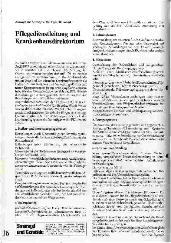 Vorschauseite 1: Pflegedienstleitung und Krankenhausdirektorium Antwort auf Anfrage v. Dr. Fürst