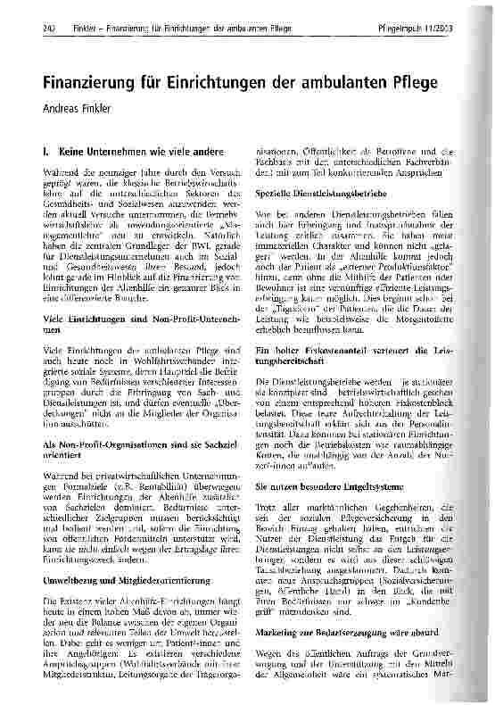 Vorschauseite 1: Finanzierung für Einrichtungen der ambulanten Pflege