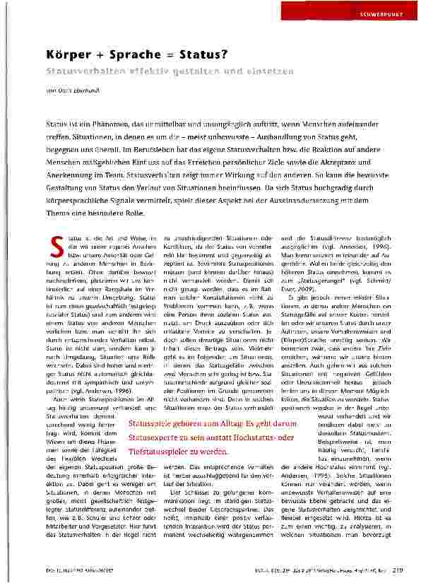 Vorschauseite 1: Körper + Sprache = Status?