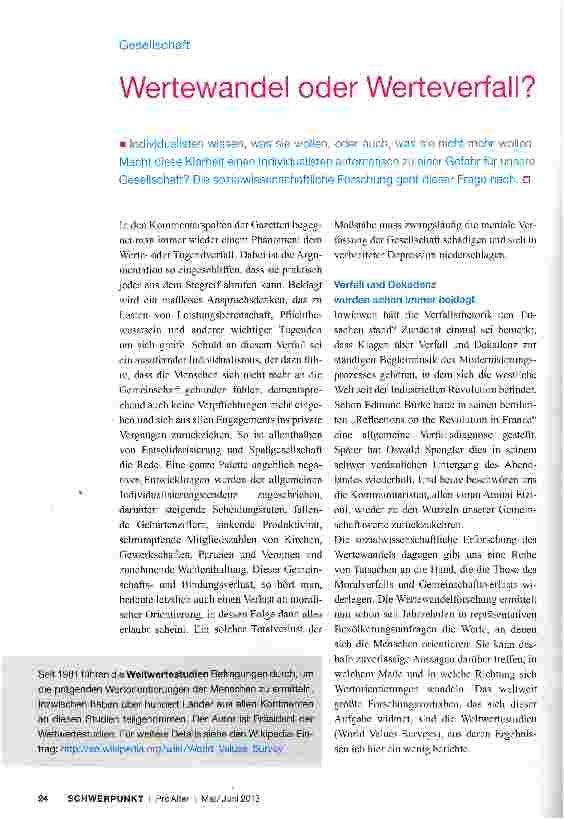 Vorschauseite 1: Wertewandel oder Werteverfall?
