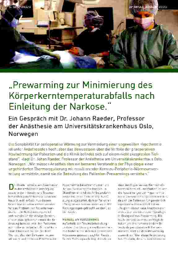 Vorschauseite 1: Prewarming zur Minimierung des Körperkerntemperaturabfalls nach Einleitung der Narkose