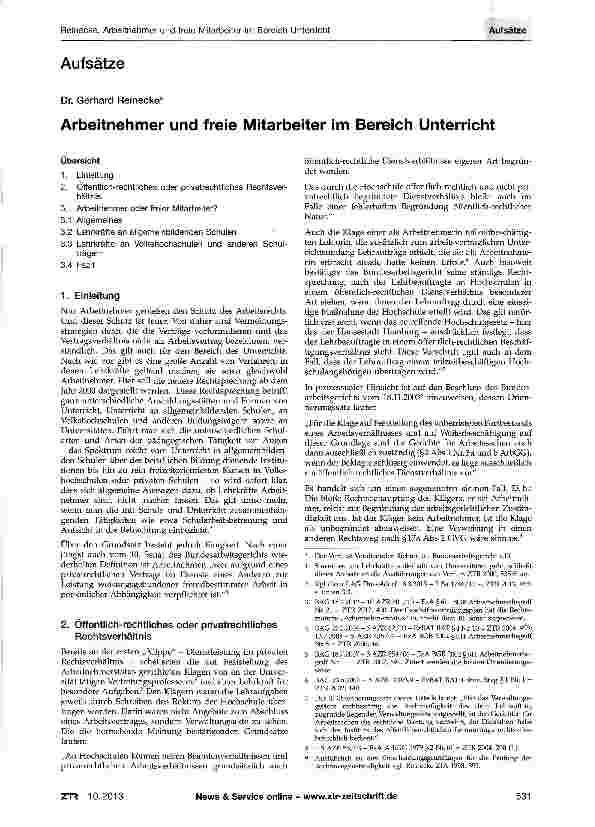 Vorschauseite 1: Arbeitnehmer und freie Mitarbeiter im Bereich Unterricht