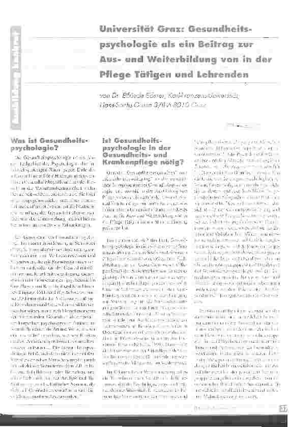 Vorschauseite 1: Universität Graz: Gesundheitspsychologie als ein Beitrag zur Ausund Weiterbildung von in der Pflege Tätigen und Lehrenden