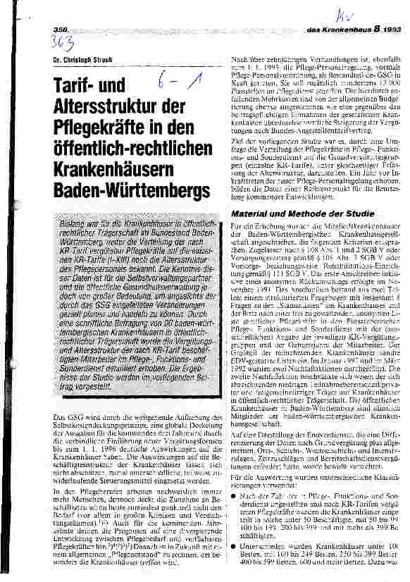 Vorschauseite 1: Tarifund Altersstruktur der Pflegekräfte in den öffentlich-rechtlichen Krankenhäusern Baden-Württembergs