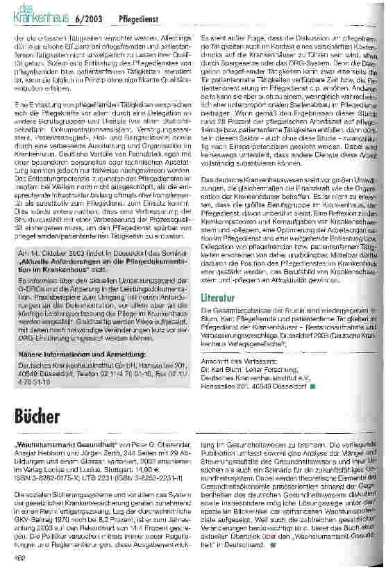 Vorschauseite 4: Entlastungspotenziale im Pflegedienst der Krankenhäuser