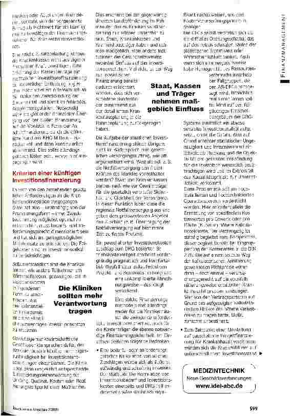 Vorschauseite 2: Monistik als Zwischenlösung Überlegungen zu einer direkten, projektbezogenen Investitionsfinanzierung durch die Kostenträger