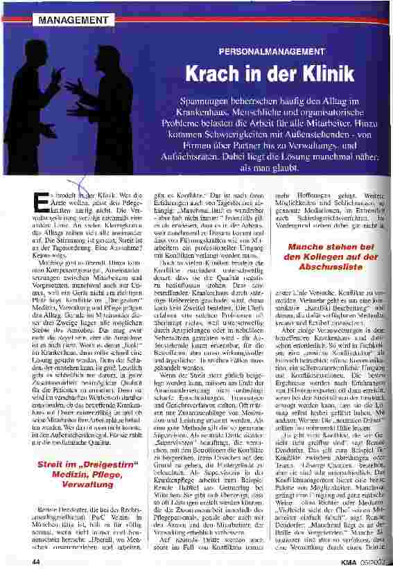 Vorschauseite 1: Personalmanagement: Krach in der Klinik