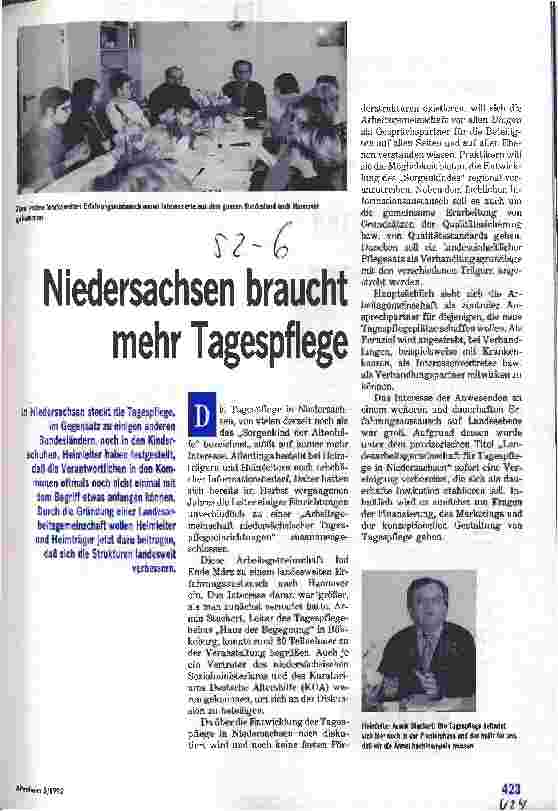 Vorschauseite 1: Niedersachsen braucht mehr Tagespflege (Zusammenfassung einer Tagung)